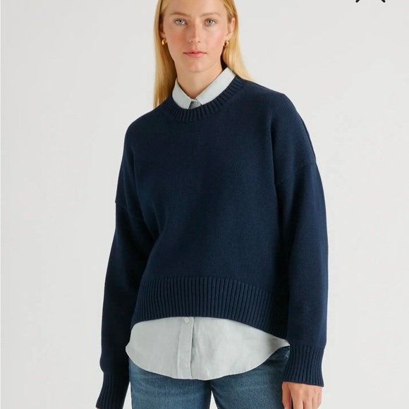 Quince Blue Crew Neck Sweater Chunky Knit - Picture 1 of 7
